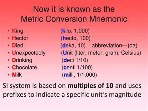 mnemonic for metric prefixes|Mnemonic devices for the metric system.